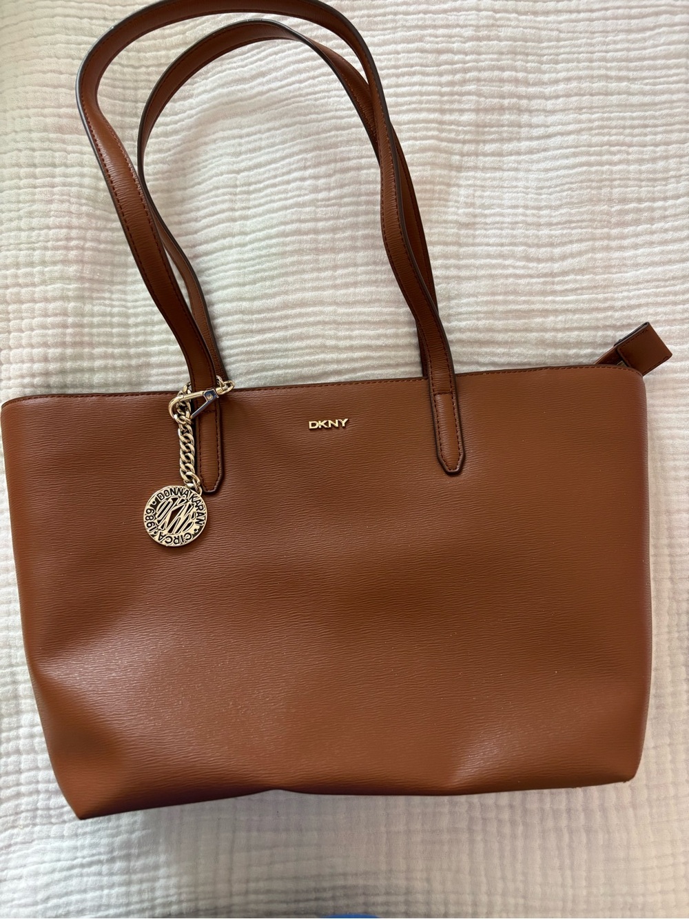DKNY Brown Leather Tote with Gold Charm